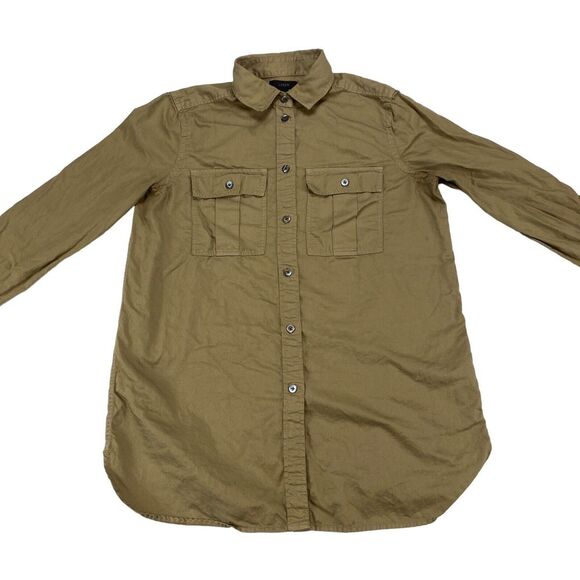 J.CREW Button Up Shirt Womens Size 2 Green Cotton Casual Collared Long Sleeve - Picture 10 of 14